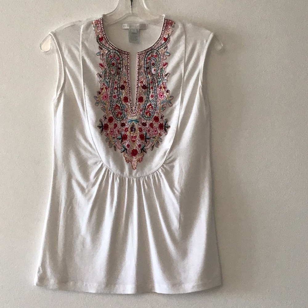 DESIGN History Sleeveless Top Embroidered Bodice White Sz S